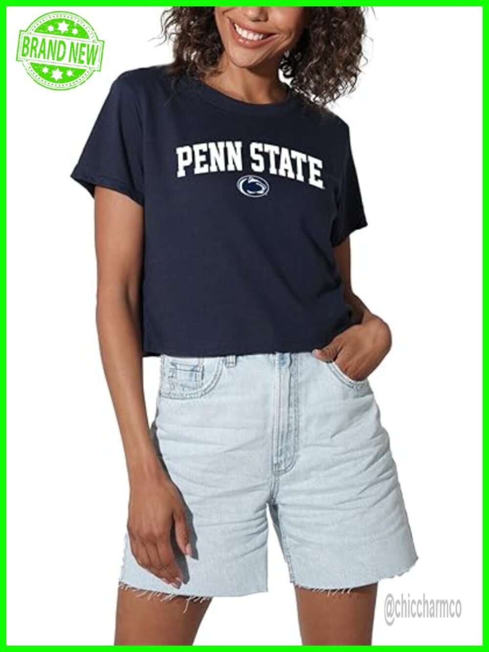Official Collegiate Crop Top T-Shirt - Short Sleeve, Crew Neck, Cotton